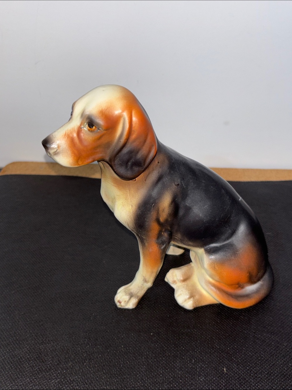 Vintage Japan Brown Black Ceramic Dog Figurine Decorative Pet Statue 6.5” Hound